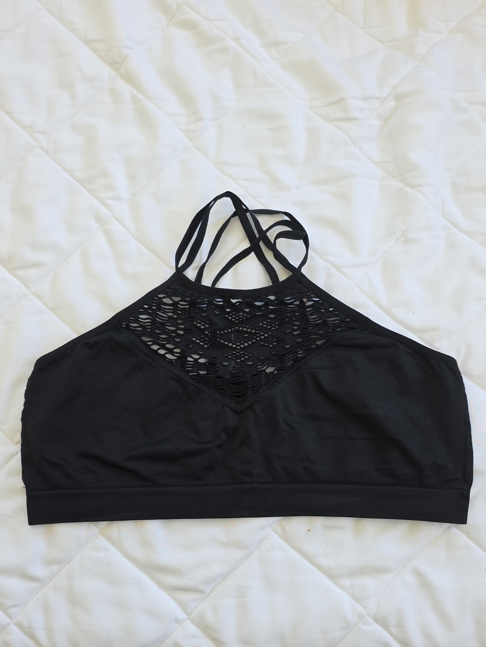 High-Neck Crochet Lace Bralette in Black